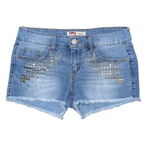 Y2K LEI Low Rise Studded Micro Mini Jean Shorts Sz 9 Grunge Tumblr Festival